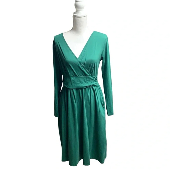 Green dress size large no brand cute waist detailing and open wrap front - Picture 1 of 7